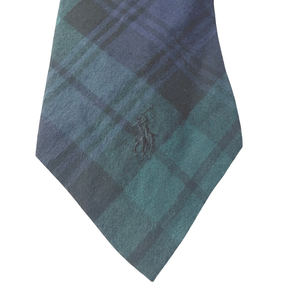 Polo Ralph Lauren Necktie One Size Green Navy Black Watch Plaid Tartan Tie - Picture 1 of 6